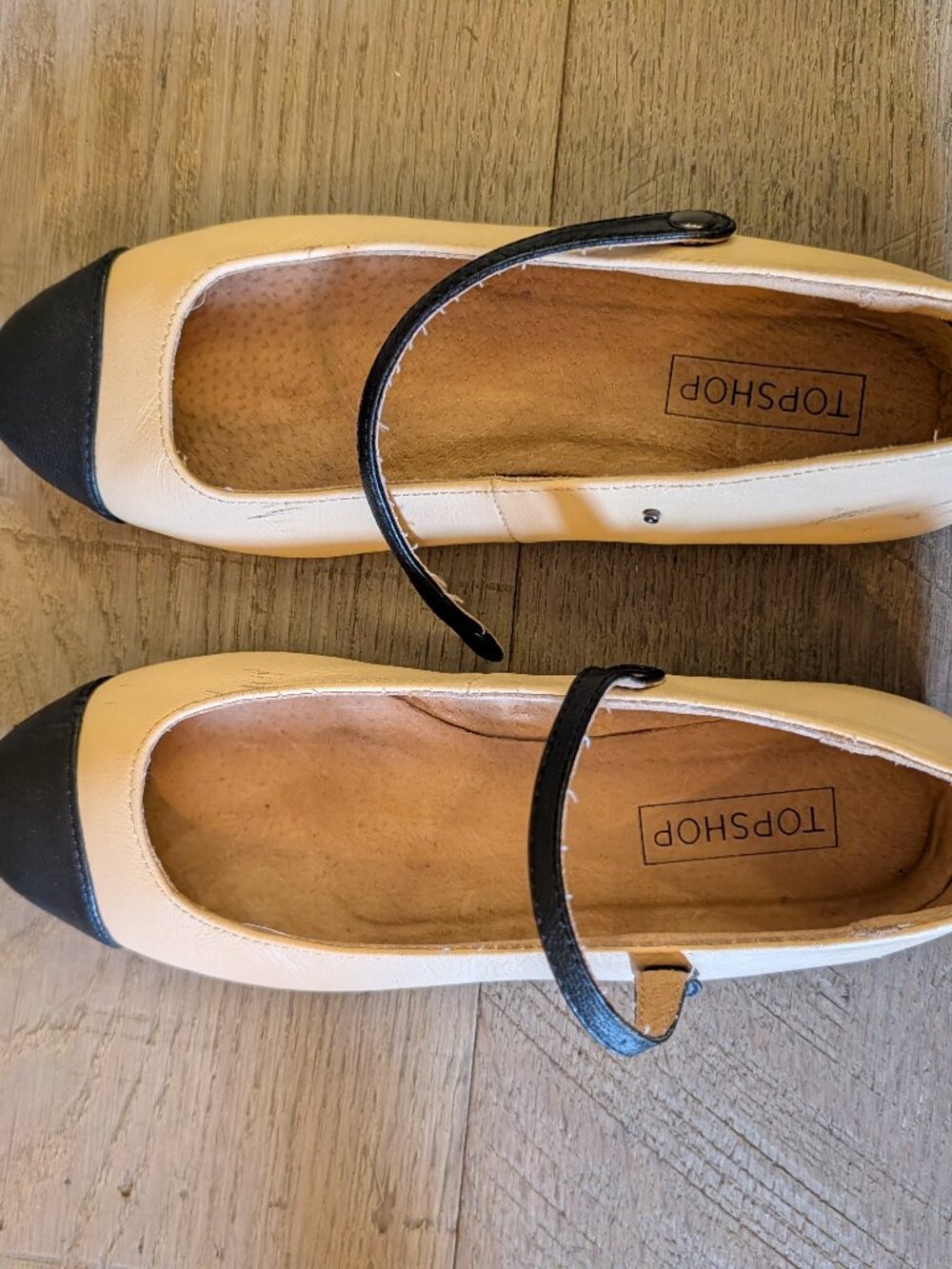 Topshop Cream Black Cap-Toe Mary Jane Ballet Flats EU 36 Y2K